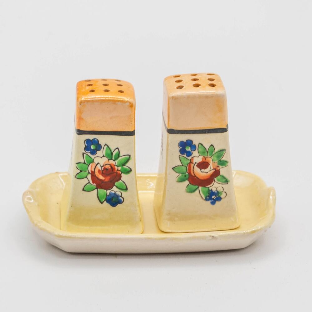 Vintage Occupied Japan Miniature Ceramic Lusterware Salt Pepper Hand-painted